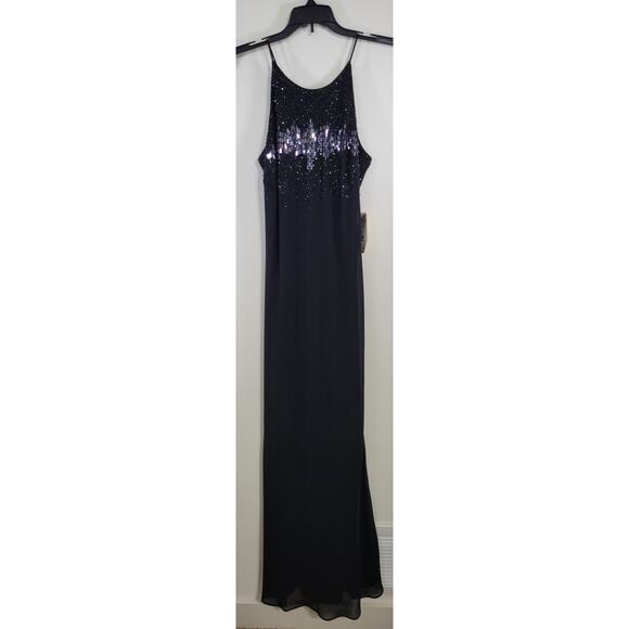 Cachet Dress Womens Size 6 Long Black Silk Sequin Gown Elegant Sexy Timeless NWT - Picture 2 of 8